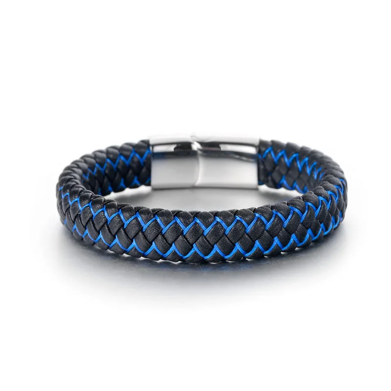 ARMNVNV новые мужские украшения панк черный синий плетеный кожаный браслет для мужчин магнитный браслет со стальными элементами модные браслеты подарки