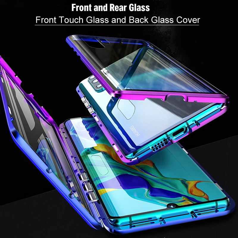 

Gradient Metal 360 Magnetic Case For Huawei P30 Pro P20 Mate 20 Pro Full Body Protective Magnets Bumper Double-sided Glass Cover
