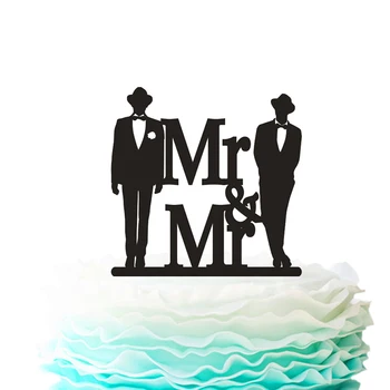 

Rustic Personality Customized Wedding Cake Topper Mr & Mr Black Acrylic Cake Fork Birthday Party Wedding Arrangement Cake Topper