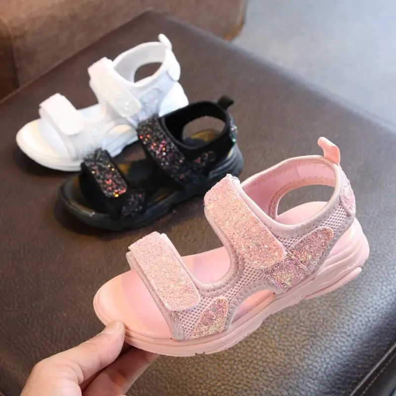 

Boys Girls Beach Sandals Non-slip Soft 2019 Summer Sandals New Large Children's Shoes Hook&Loop Black Pink White 1-10-12 Years