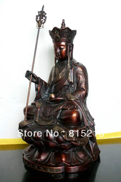 Ван 000325 Тибет Буддизм Кшитигарбха Бронзовый Статуя будды