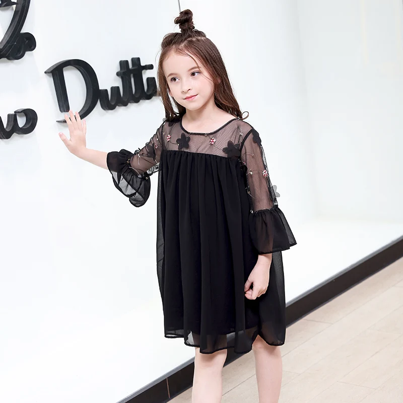 

Teen Girls Dresses 2018 Summer Party Kids Floral Clothes 5 6 8 9 10 12 13 14 Years Girl Party Dress Tulle Beading Black Dress