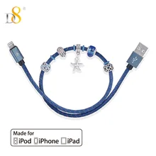 D8 Mfi Сертифицированный браслет с бусинами, зарядный USB кабель для передачи данных с магнитным браслетом, шнур из натуральной кожи, тканый для iPhone iPad 0,4 м