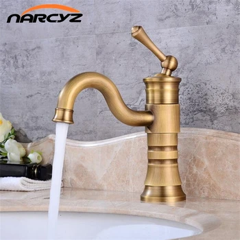 

Basin Faucets Antique Brass Faucet Bathroom With Single Handle Vintage Deck Mount Torneiras Hot Cold Bath Mixer Water Tap XT956