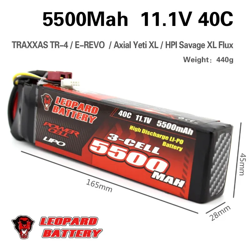 

LEOPARD Power 11.1V 5500mAh 40C 3S for TRX Plug Lipo Battery for TRAXXAS TR-4 E-REVO Axial Yeti XL Car Models Parts