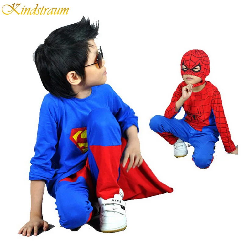 2017 NEW retail spiderman superman kids clothing sets children fashion cartoon summer shirt pants boys tees