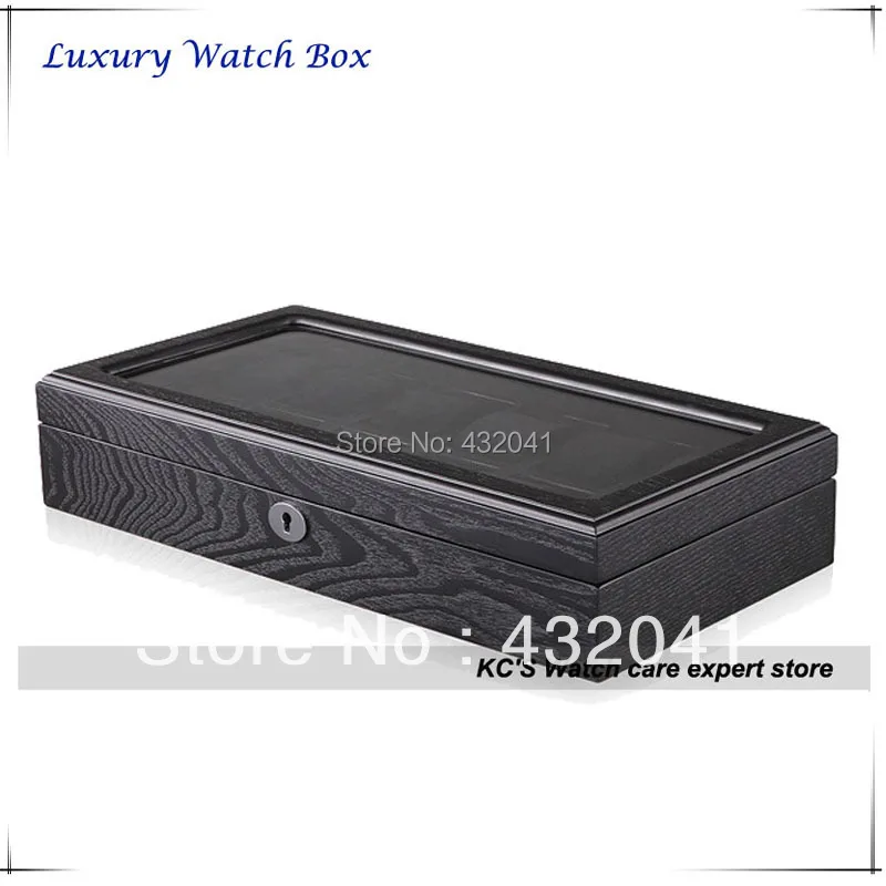 12 Wooden Watch Display Case Luxury Watch Box Watch Organizer Bithday Gift - 12 Slots/ Clear Lid/Treelike Finish GC02-SP-12W