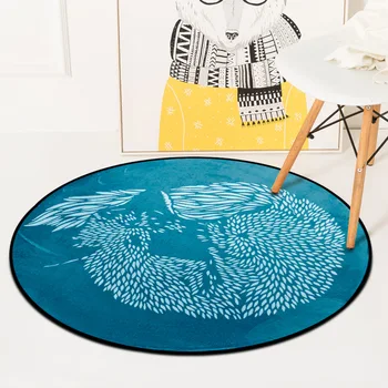 

Blue Abstract Fox Round Carpets For Bedroom Computer Chair Floor Mat Rug For Living Room Cartoon Soft Carpet Kids Room Cute Rugs
