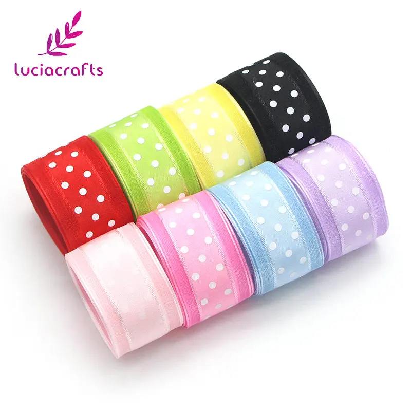 

2y/8y 27mm Multi colors Dot Printed Satin and Organza Christmas Ribbon Packing Craft DIY & Hair Bow Accessories 040044080