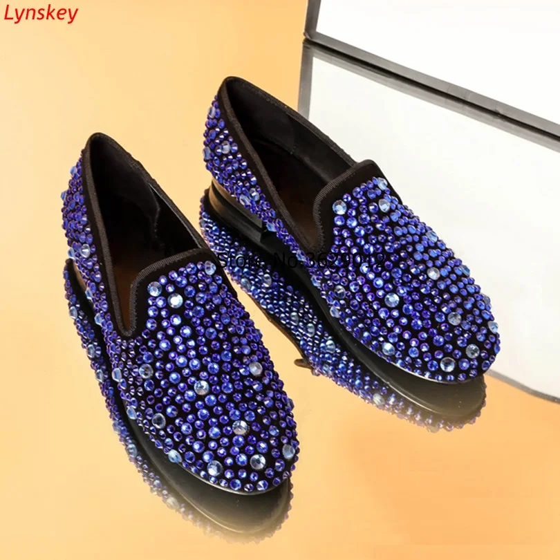 

Blue Gold Rhinestone Women Flats New Spring Shoes Women Casual Round Toe Slip On Flats Loafers Shoes Woman