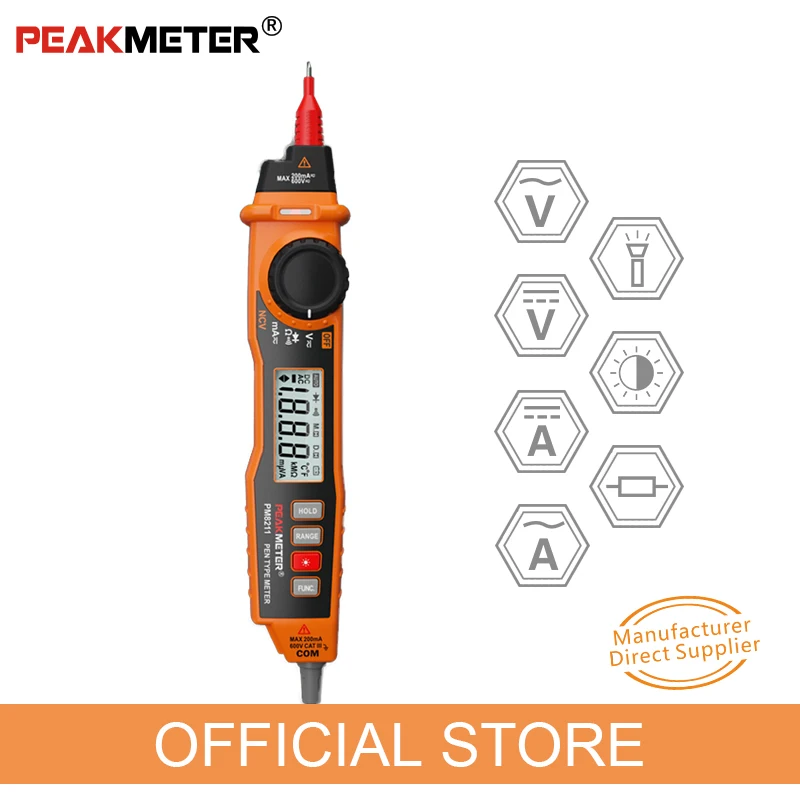 PEAKMETER MS8211 Цифровой мультиметр 2000 отсчетов Ручка Тип с бесконтактным ACV/DCV