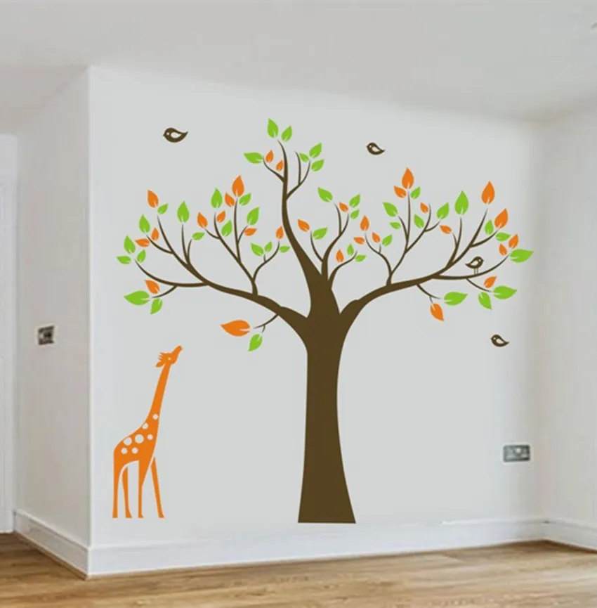 1.3m Giraffe Tree Birds Removable Wall Stickers Kids Nursery Room Vinyl