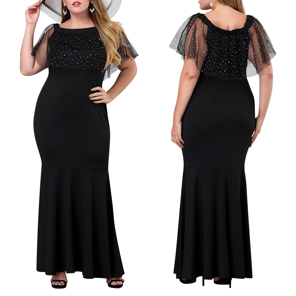 

Dress Fashion Sleeveless Black Slash Neck Mesh Dress Women Formal Sheath Party Wedding Maxi Dress Plus Size Women vestidos D40