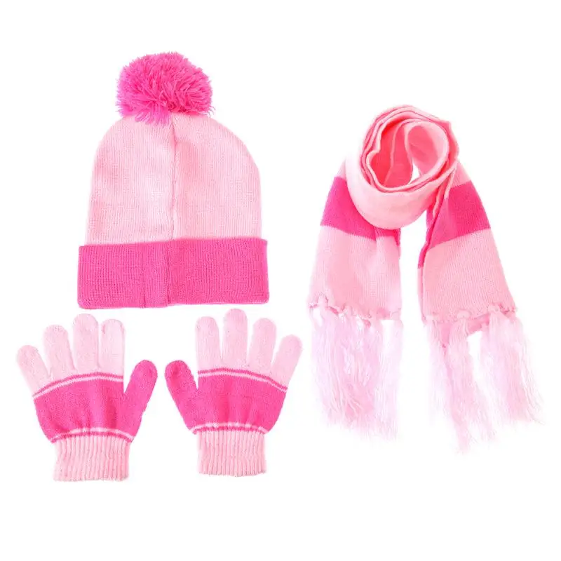 Комплект из 3 предметов, зимняя шапка, шарф, перчатки, теплые осенние детские вязанные трикотажные шапочки, модная шапка для маленьких мальчиков и девочек, Симпатичные шляпы для детей - Цвет: 01