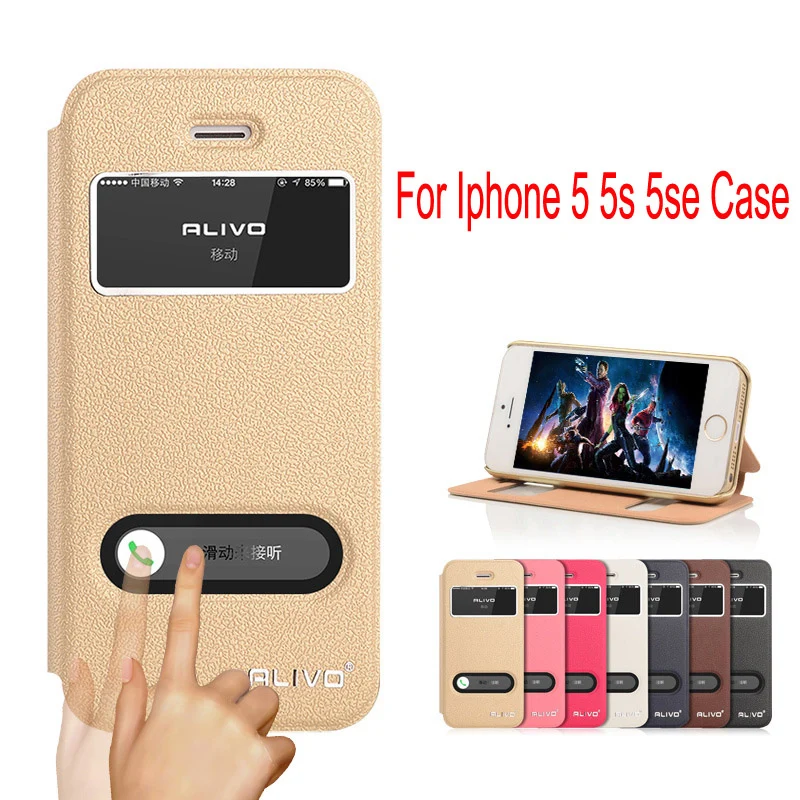 for iPhone 5 Leather Flip Cover Case 5S ALIVO Luxury View Window PU Apple SE Cases | Мобильные телефоны и аксессуары