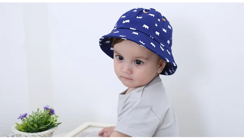 JT/_ Boys Sun Hat Summer Cotton Bucket Cap Baby Kids Dinosaur Pattern Sunhat Gi