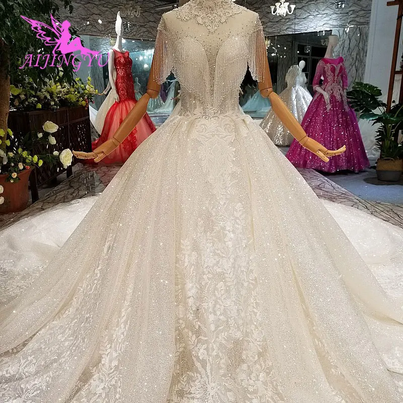 

AIJINGYU Affordable Wedding Dresses Decorations Plus Size With Sleeves 2 In 1 Indian Sexy Fat Size Gown Lace Bridal Robes