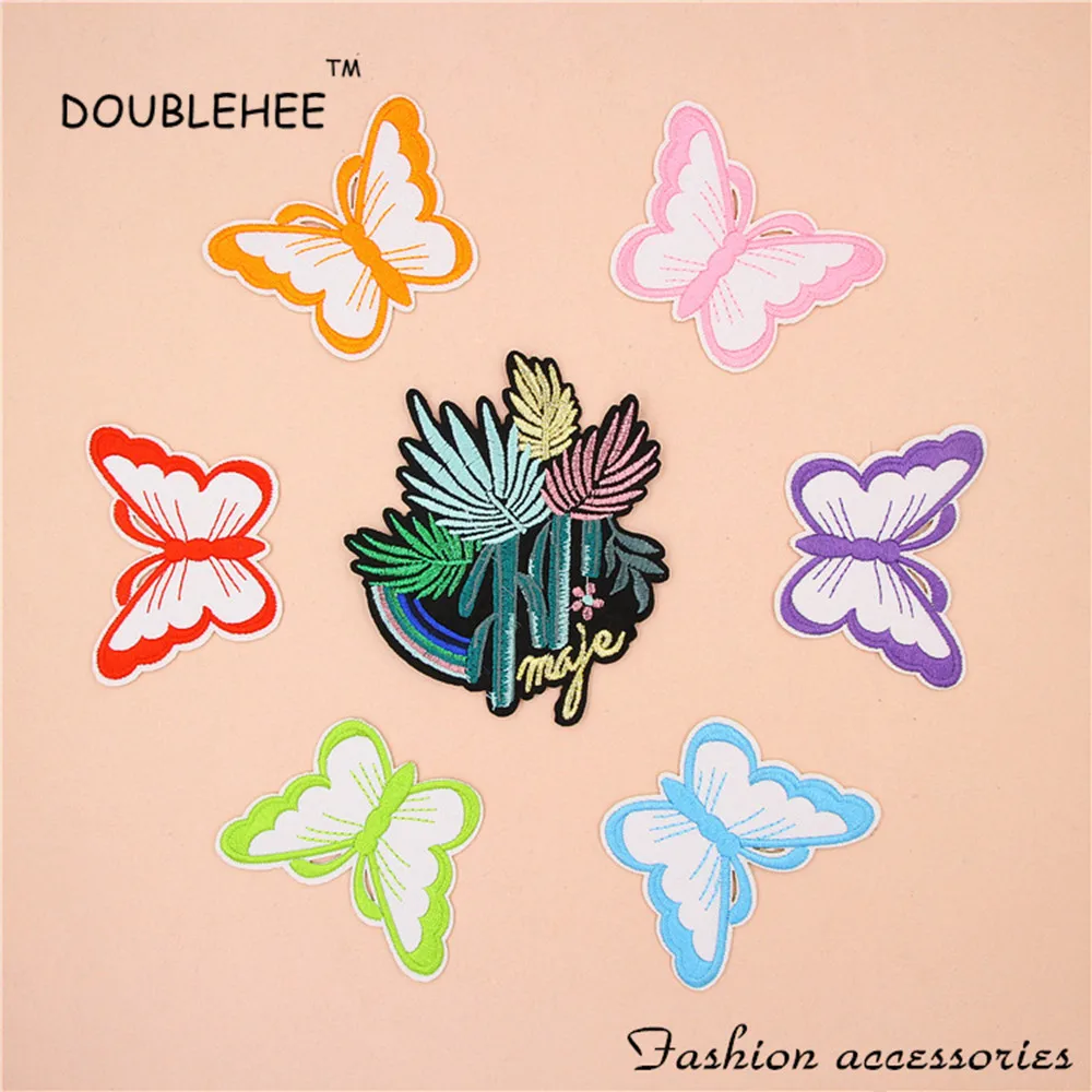 

DOUBLEHEE 6colors Butterfly Plant Patch Embroidered Iron On Patches Design Embroidery Badges for diy Garments Coat Hat Shoes