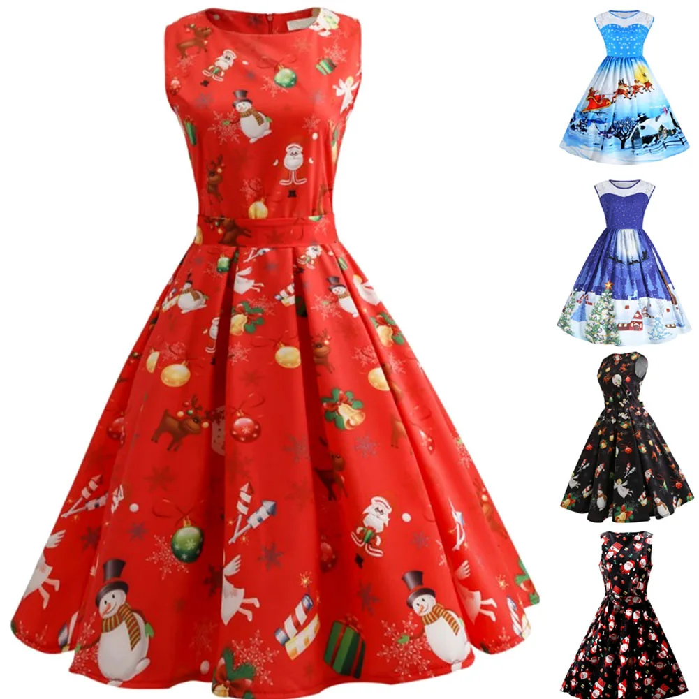 New Christmas Costumes For Women Cute Girls Santa Dress Sleeveless Xmas