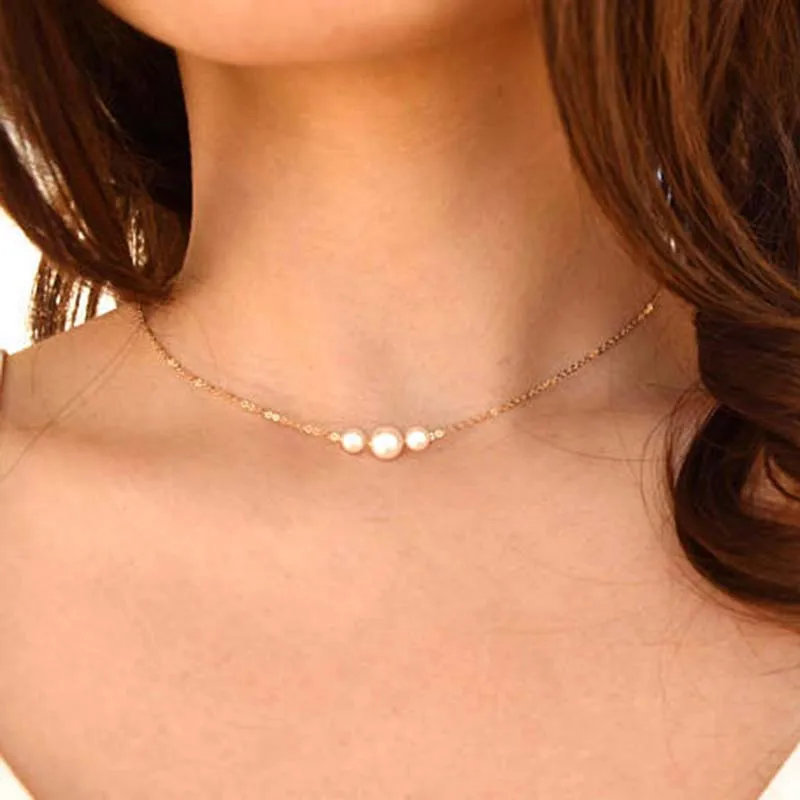 

Charms Fashion Silver Gold Chain Pearl Ball Choker Necklace Women Chic Simple Pearls Necklace Jewelry Wedding Accessories