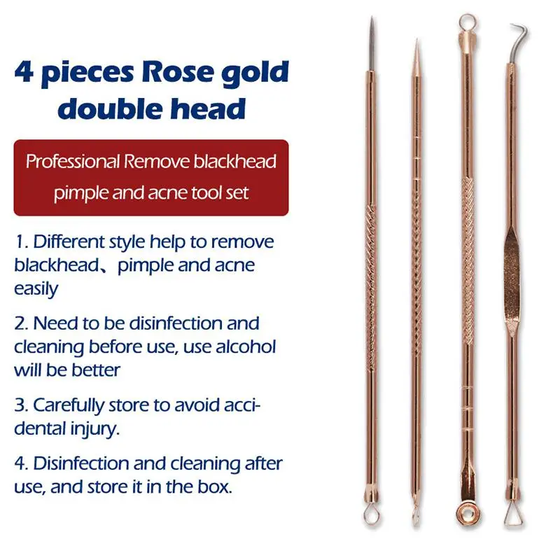 

BellyLady 4pcs Stainless Steel Acne Blemish Blackhead Extractor Remover Tool Double End Needles Pimple Kit