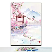 Diy окрашивание краски по номерам Традиционный китайский стиль строительные цветы для пейзажа с комплектами для девочек, чтобы практиковаться живопись