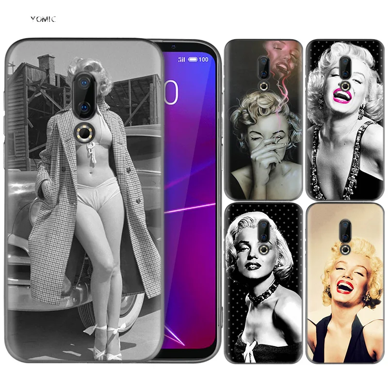 

Silicone Case for Meizu 16 16th M6T Black Dark Coque Shell Cell Phone Tpu Cover Dull Polish Marilyn Monroe Pin Up Girl