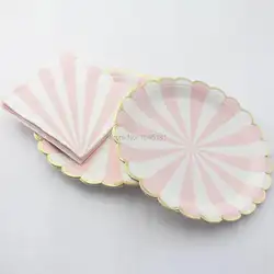 Детские розовые гребешки тарелки для канапе, 7 "/9" бумажные тарелки с Блестящими Золотыми фольгированными краями, 25x25 сладкие бумажные