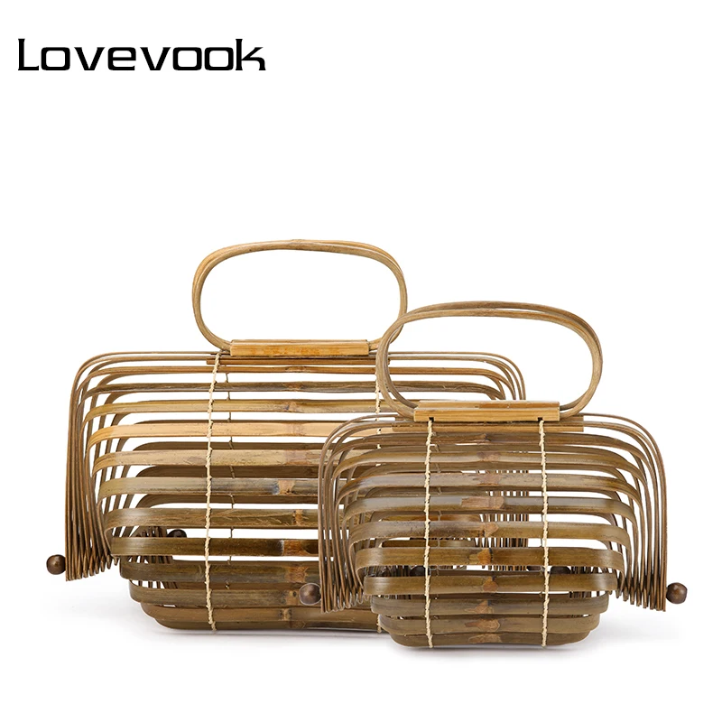 

LOVEVOOK women handbag bamboo bag female genuine totes straw woven foldable bucket hollow beach bags ladies summer Bohemia 2019