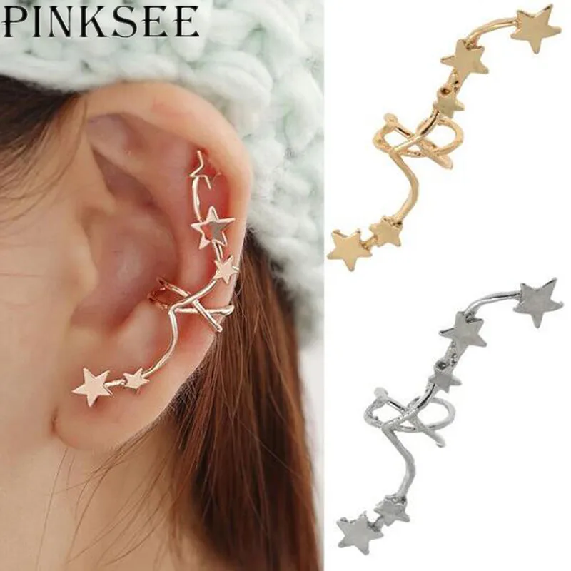 

1PC Hot Korean Chic Gold Silver Plated Star Ear Bone Clip On Ear Cuff Clip Earrings For Women Jewelry Gifts