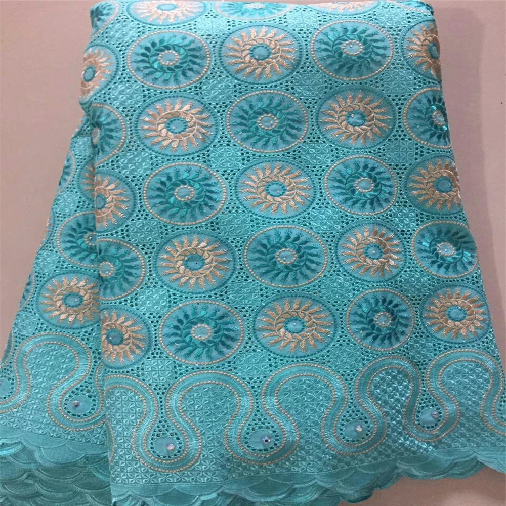 

High quality 100% cotton African dry lace swiss voile lace /African lace fabrics high quality for wedding sky blue HJ51-2