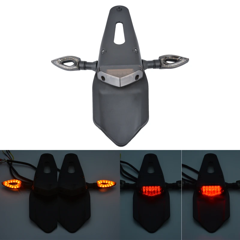 

katur Universal Motorcycle LED Brake Tail light & Rear Fender Led Turn Signal Light with Bracket Back Splash Guard Motocross