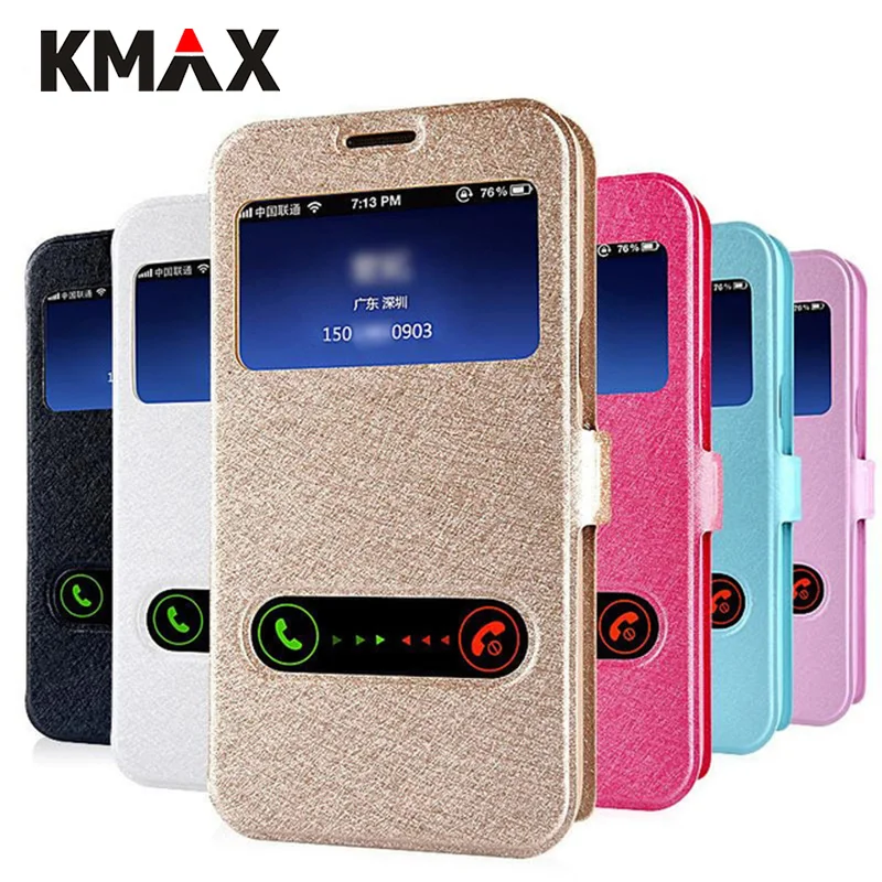 KMAX Luxury Clamshell Leather Phone Case Double Open Window Silkworm Pattern For iPhone 5 6 6S Plus 7 X 8 Cases Back Cover |