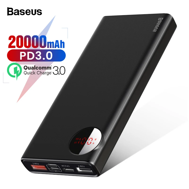 Baseus 20000 mAh قوة البنك سريعة تهمة 3.0 USB نوع C PD تجدد Powerbank ل فون Xiaomi هواوي شاحن بطارية خارجي Poverbank