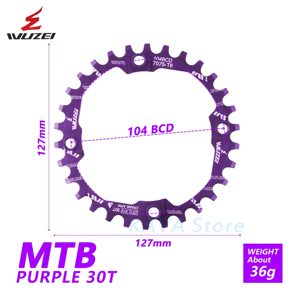 WUZEI велосипедная рукоятка 104BCD круглая форма узкая широкая 30T MTB цепь 7075-T6 велосипедная цепь велосипед круг коленчатый комплект одна пластина - Цвет: purple