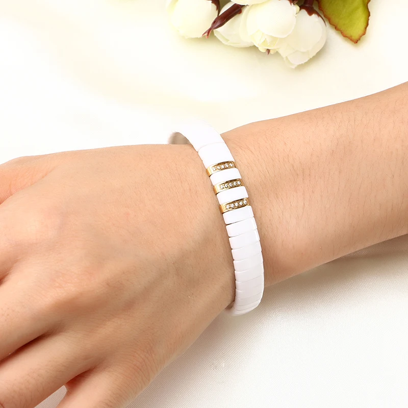 Charm bracelet ceramic stainless steel crystal rhinestone gold