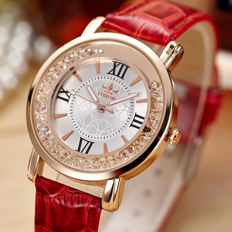 Buy New Fashion Rhinestone Watch Women Red Leather