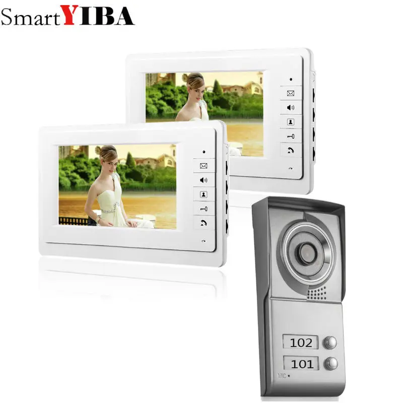 2 Unit apartments video intercom system 7 Inch video door phone Kit Video Doorbell for for 2 Household Apartment
