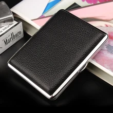 Ультра тонкий черный кожаный водонепроницаемый и анти-экструзионный унисекс чехол для сигарет может носить 16 сигарет коробка