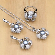 Роскошные отбирает первоклассный пресноводный жемчуг ювелирные наборы белый CZ бусины Свадебные стерлингового серебра набор украшений для женщин Свадебные& Обручение ювелирные изделия
