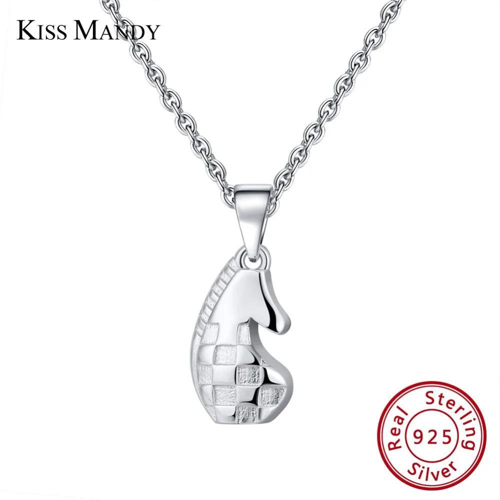 

KISS MANDY New 925 Sterling Silver Cubic Zirconia Pendants Necklaces Chess Knight Shape Original Women Jewelry Gift KSN132