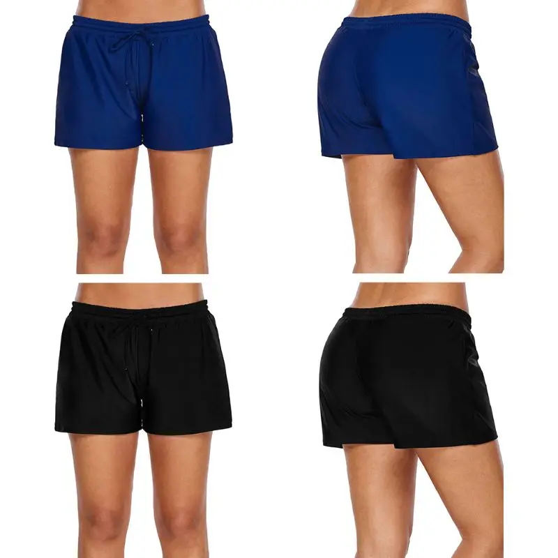 

Women Summer Plus Size Stretch Board Shorts Adjustable Drawstring Elastic Waistband Tankini Bottoms Solid Color Quick Dry Swim B