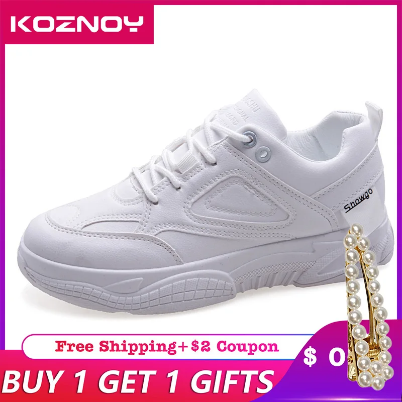 

Koznoy Sneakers Women Spring Soft Leather Dropshipping Thick Bottom Small White Shoes Leisure Fashion Breathable Women Shoes