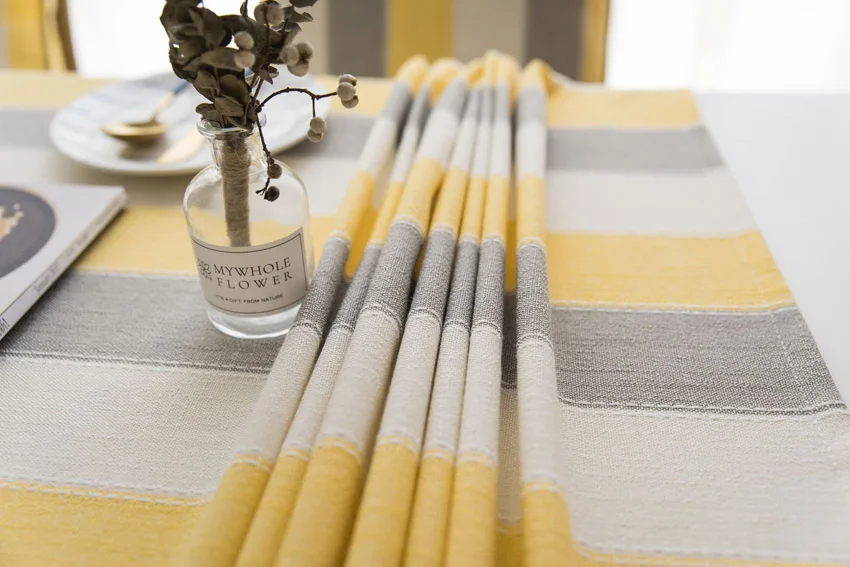 Striped Table Cloth Cover Waterproof Polyester Modern Tablecloth Yellow Grey Home Decor Coffee Table Furniture Dustproof Cover