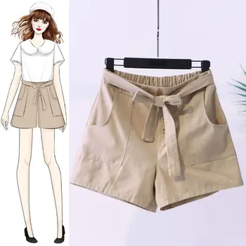 

Womens Summer High Waist Wide Leg Shorts Lace Up Bow Tie Solid Color Loose Three Buttons Trousers With Pockets