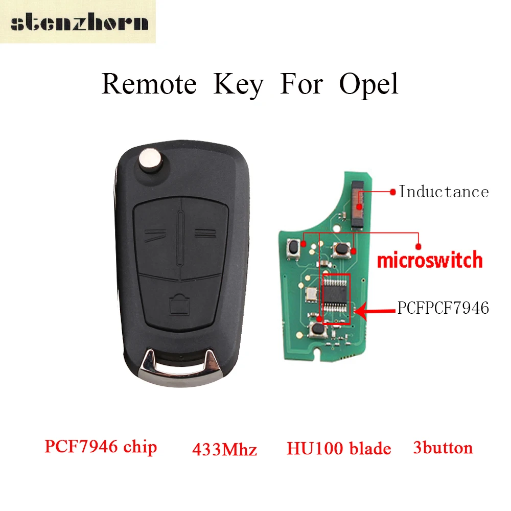 

Stenzhorn 2/3 Button 433Mhz Remote Folding Key For Vauxhall Opel Vectra C Astra H Zafira B 2005 - 2010 Transponder PCF7946 Chip