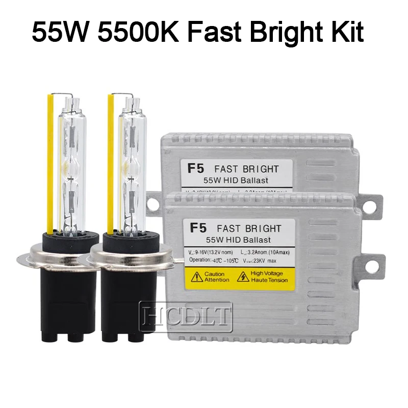 HCDLT AC 55W F5 1 Second Fast Start Ballast Xenon Conversion Kit 5500K Super Bright H1 H11 9005 9006 D2H H7 Car Headlight Bulbs (3)
