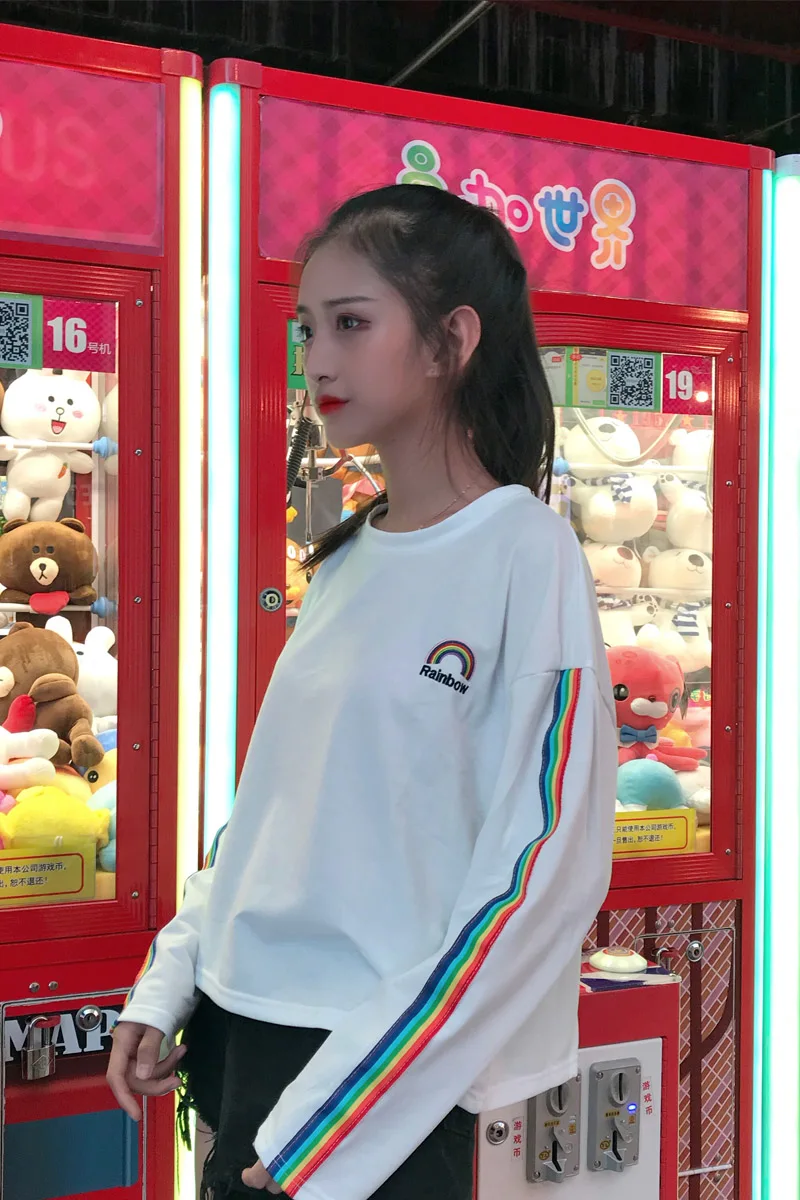 Женская футболка с длинным рукавом свободная принтом радуги|female t-shirt|fashion t-shirtt-shirt