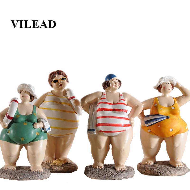 

VILEAD 4pc/Set Resin Fat Lady Bikini Figurines Mediterranean Women Characters Statue Crafts Creative Modern Gift Home Decoration