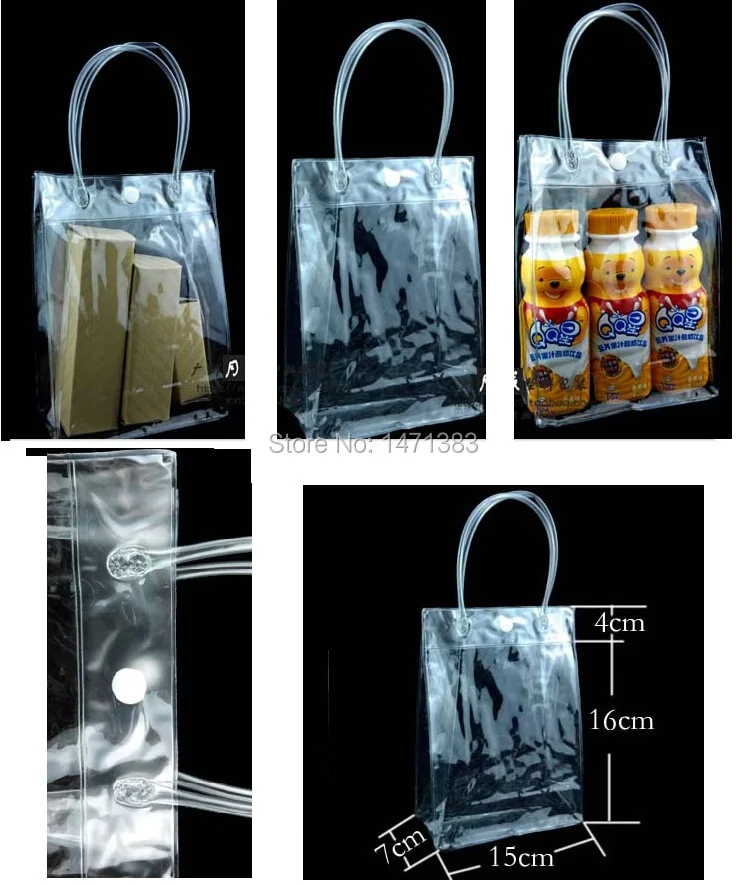 15*7*16cm Clear pvc cosmetic packaging bag with handle